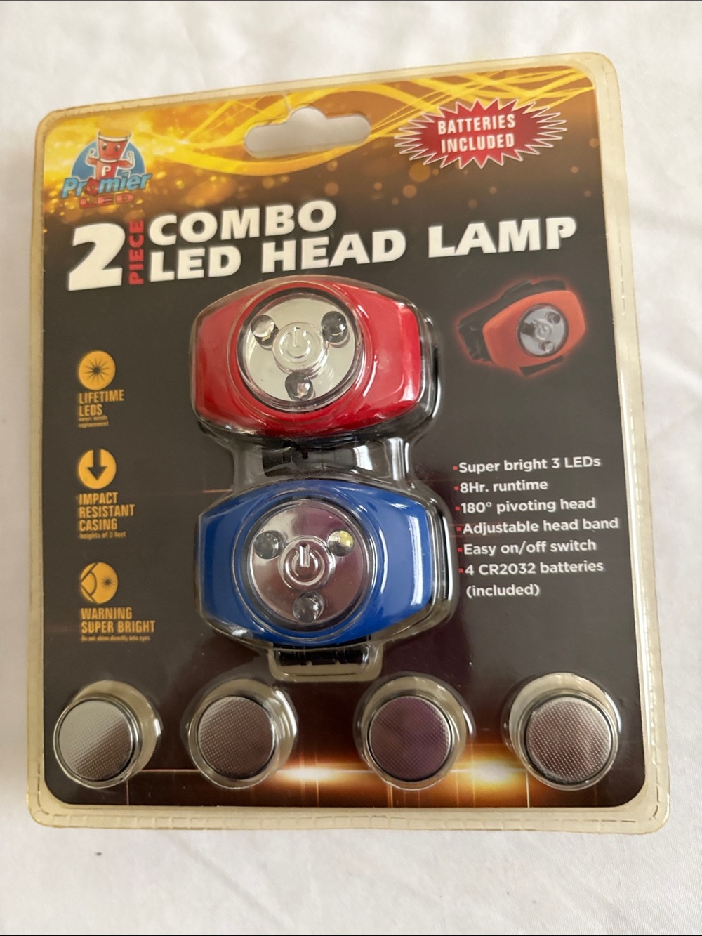 2 Piece Combo Led Head Lamp Headlight Red & Blue NIP